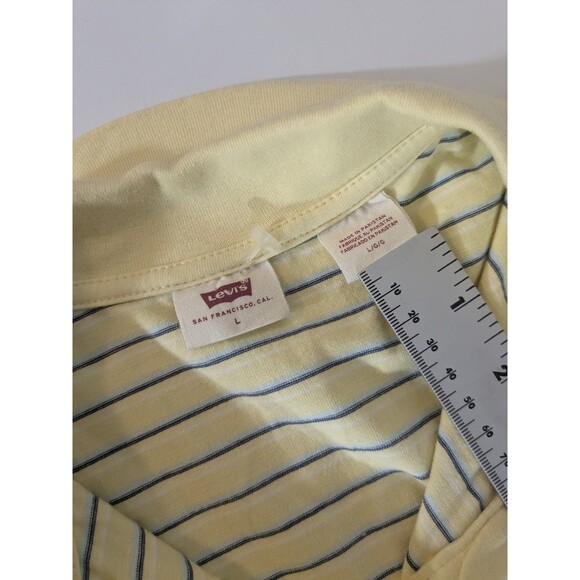 Levi's Butter Yellow With Blue Pin Stripes y2K style polo shirt Juniors Large - Picture 5 of 7